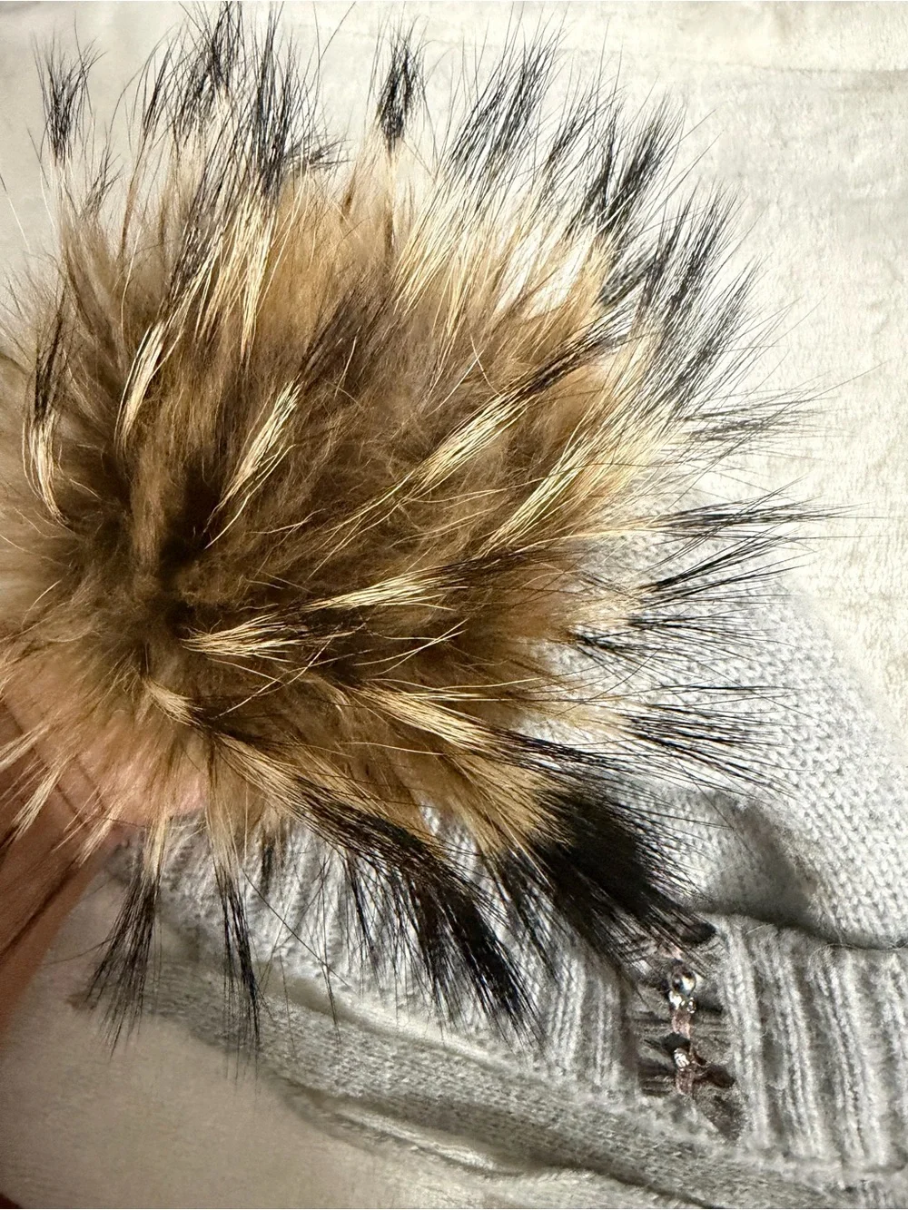Blair Gray Knit Kids Pom Pom Hat with Faux Fur Accent